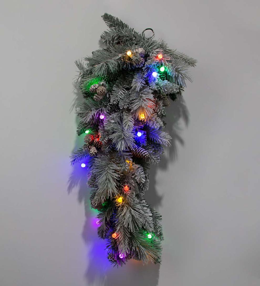 Plow & Hearth Deck & Patio Accents Outdoor Living Winter Frost Holiday Teardrop Swag With White And Multicolor Lights