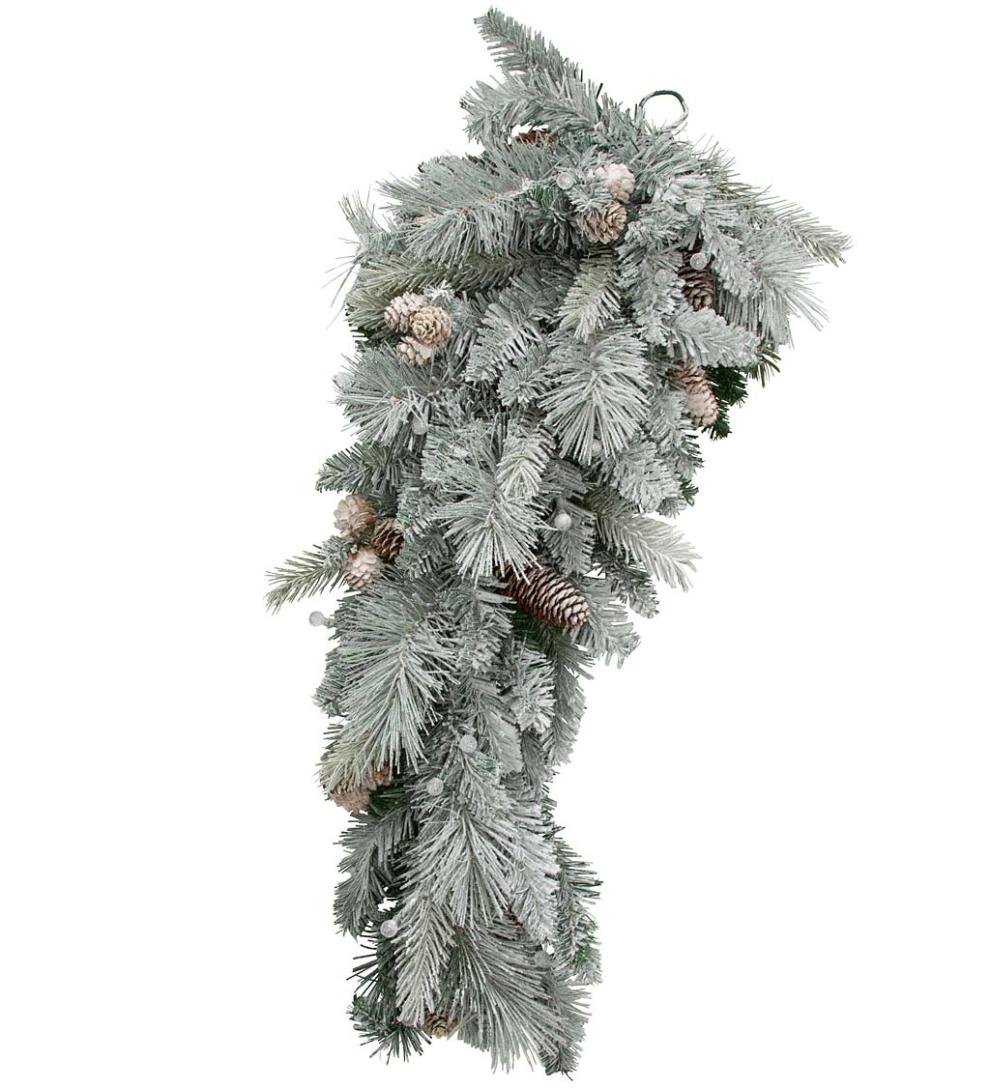Plow & Hearth Deck & Patio Accents Outdoor Living Winter Frost Holiday Teardrop Swag With White And Multicolor Lights