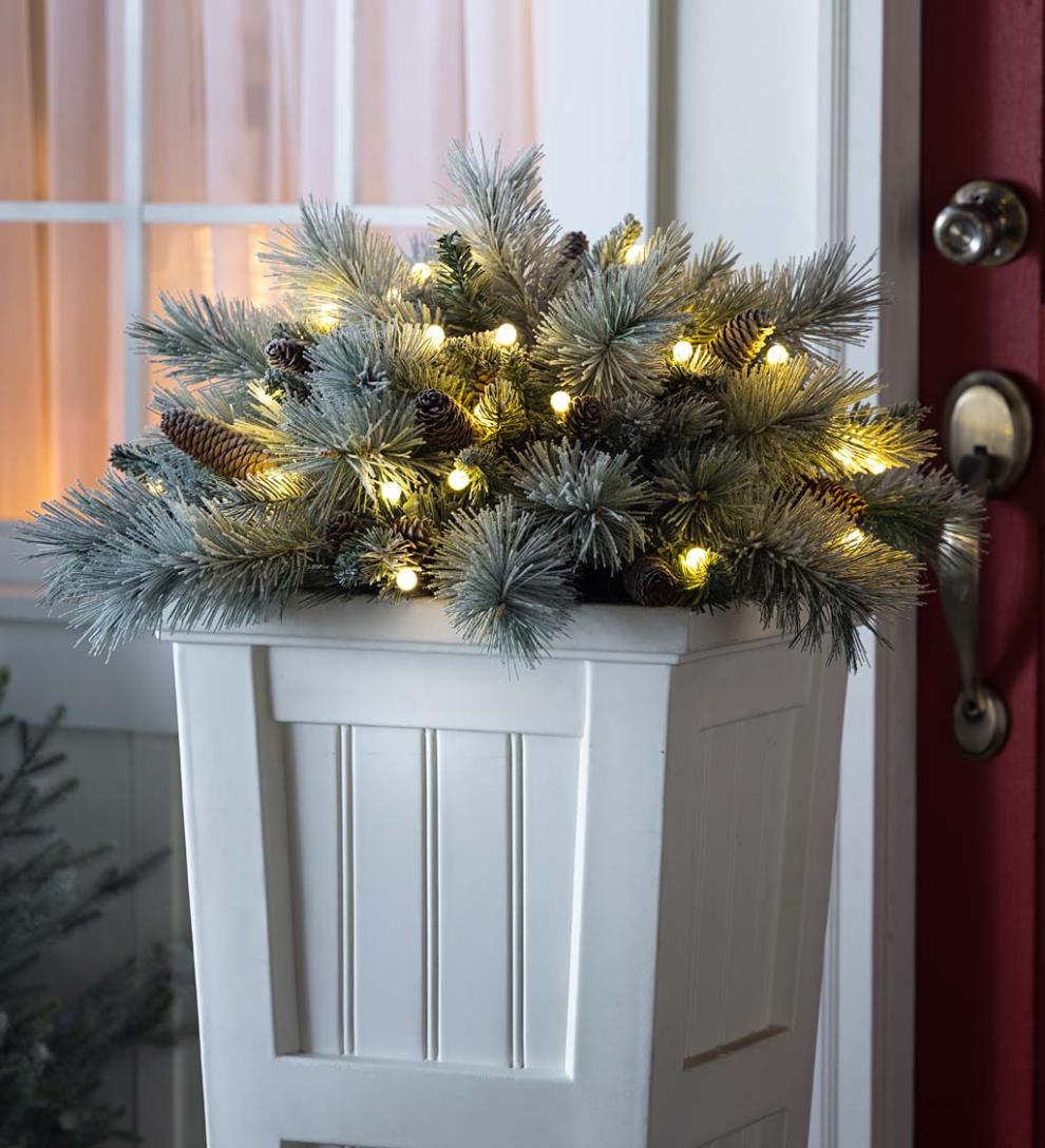 Plow & Hearth Deck & Patio Accents Outdoor Living Winter Frost Holiday Urn Filler With White And Multicolor Lights