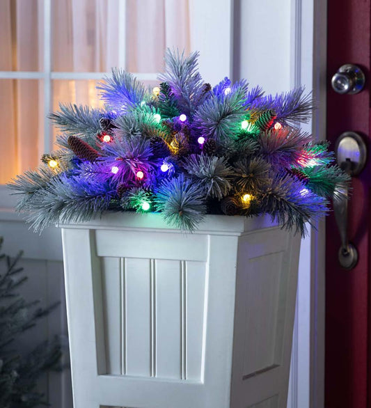 Plow & Hearth Deck & Patio Accents Outdoor Living Winter Frost Holiday Urn Filler With White And Multicolor Lights