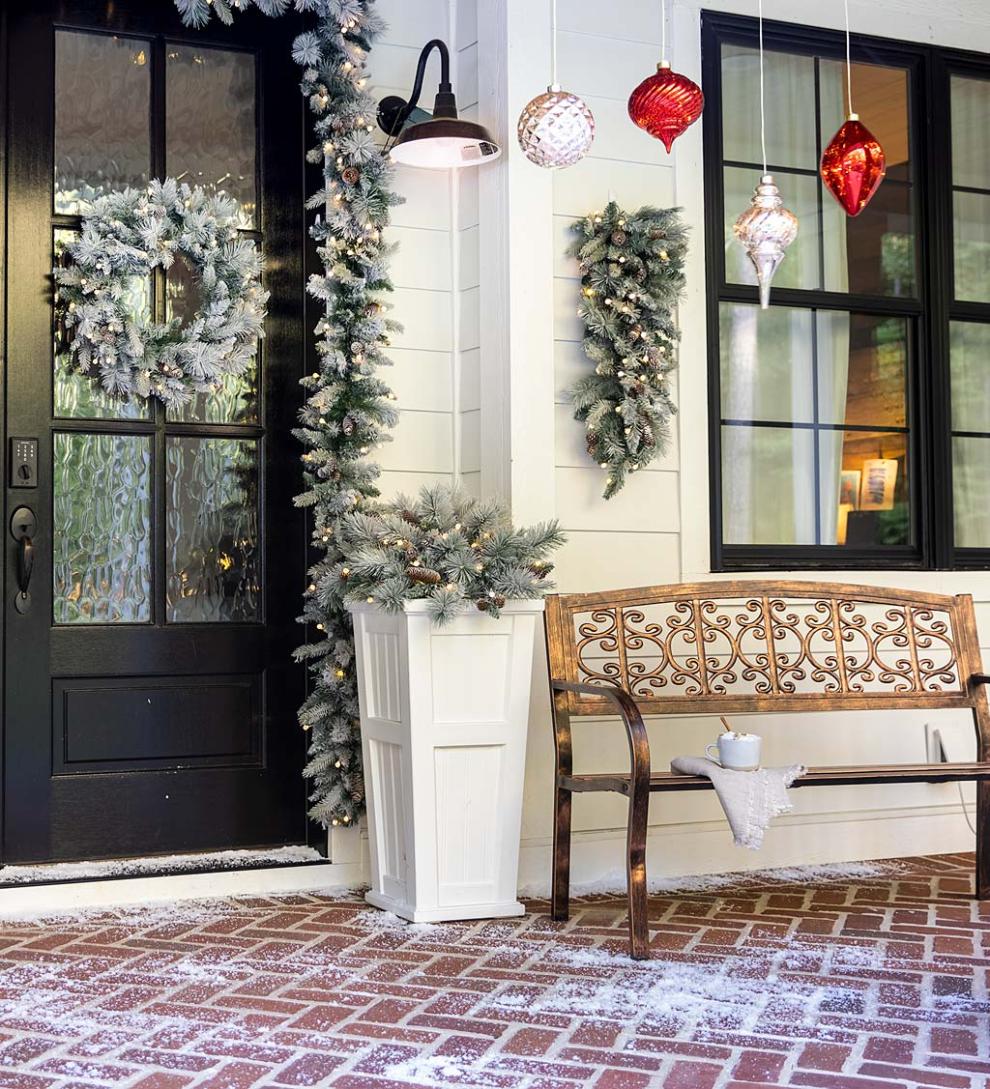 Plow & Hearth Deck & Patio Accents Outdoor Living Winter Frost Holiday Urn Filler With White And Multicolor Lights
