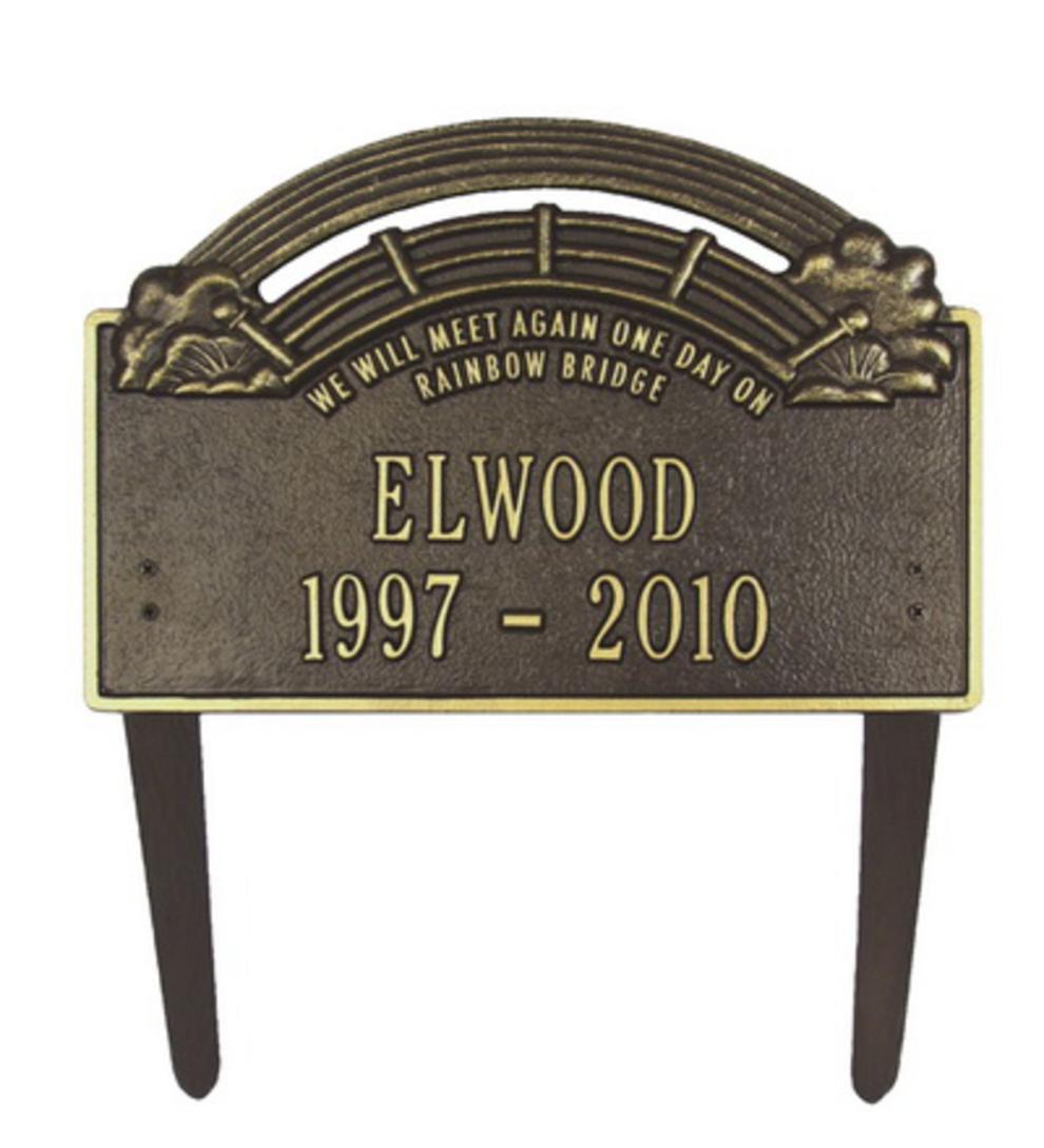 Plow & Hearth Decorative Garden Accents Yard & Garden American-Made Personalized Rainbow Bridge Pet Memorial Lawn Plaque - Black
