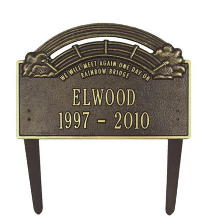 Plow & Hearth Decorative Garden Accents Yard & Garden American-Made Personalized Rainbow Bridge Pet Memorial Lawn Plaque - Black