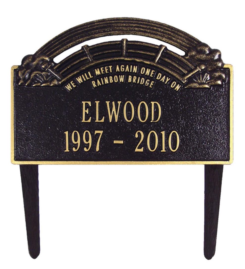 Plow & Hearth Decorative Garden Accents Yard & Garden American-Made Personalized Rainbow Bridge Pet Memorial Lawn Plaque - Black