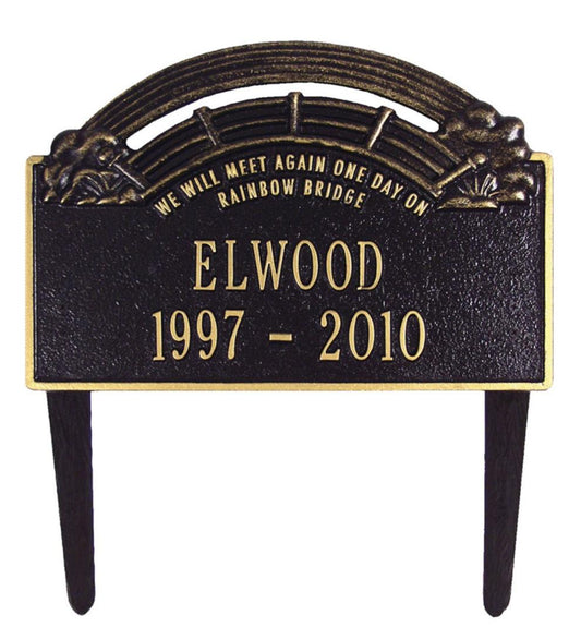 Plow & Hearth Decorative Garden Accents Yard & Garden American-Made Personalized Rainbow Bridge Pet Memorial Lawn Plaque - Black
