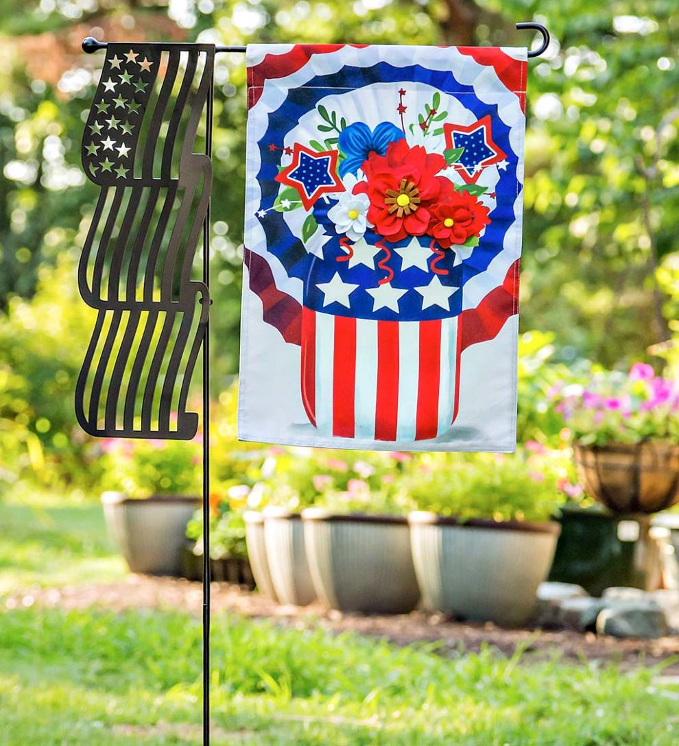 Plow & Hearth Decorative Garden Accents Yard & Garden Americana Mason Jar Bunting Bouquet Linen Garden Flag