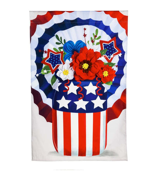 Plow & Hearth Decorative Garden Accents Yard & Garden Americana Mason Jar Bunting Bouquet Linen Garden Flag