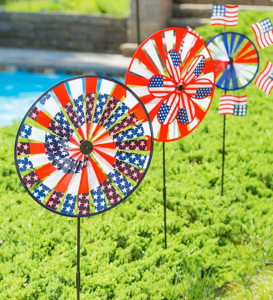 Plow & Hearth Decorative Garden Accents Yard & Garden Americana Pinwheel Spinners, Set Of 3