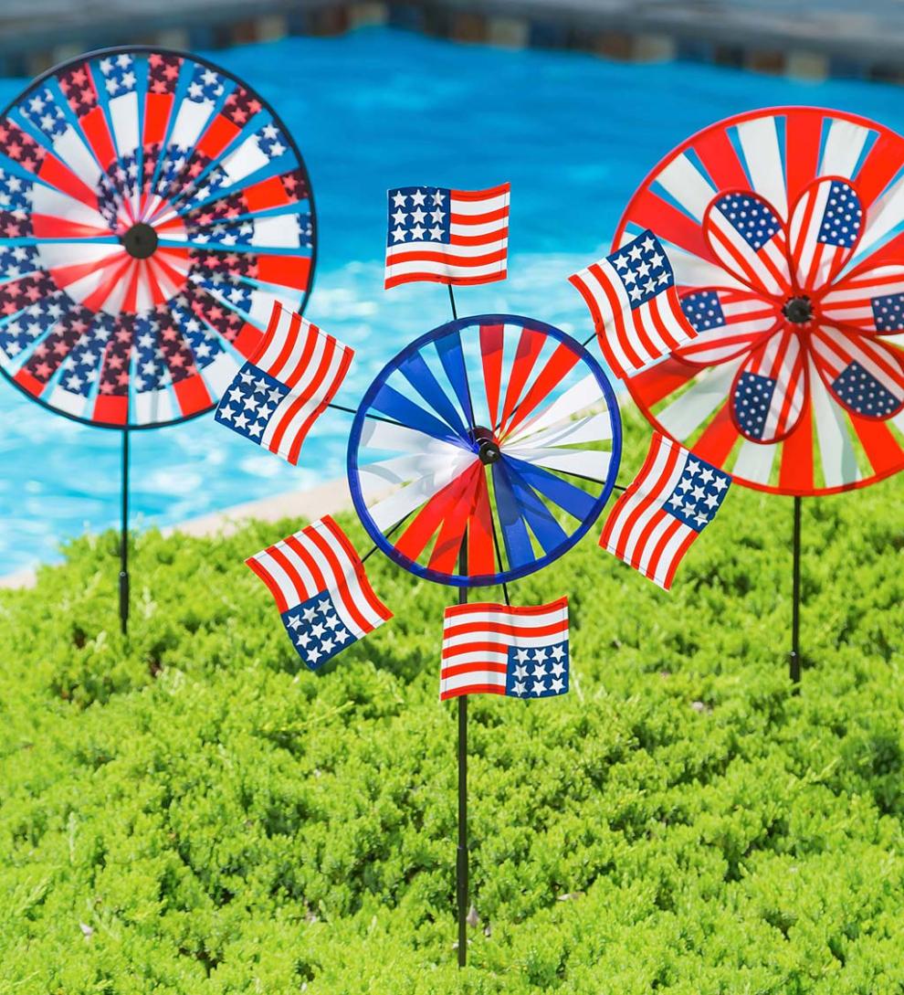 Plow & Hearth Decorative Garden Accents Yard & Garden Americana Pinwheel Spinners, Set Of 3