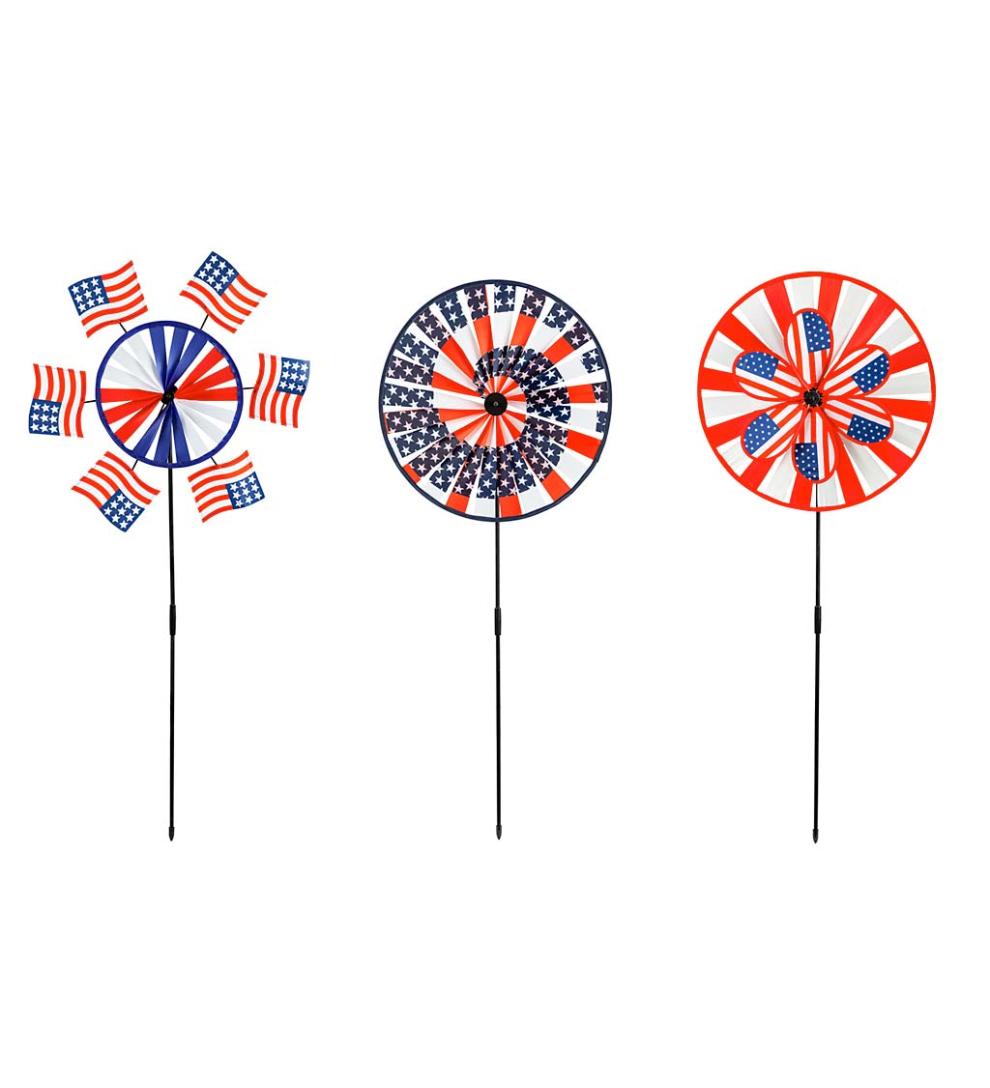 Plow & Hearth Decorative Garden Accents Yard & Garden Americana Pinwheel Spinners, Set Of 3