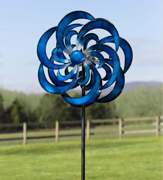 Plow & Hearth Decorative Garden Accents Yard & Garden Blue Waves Metal Wind Spinner - Blue