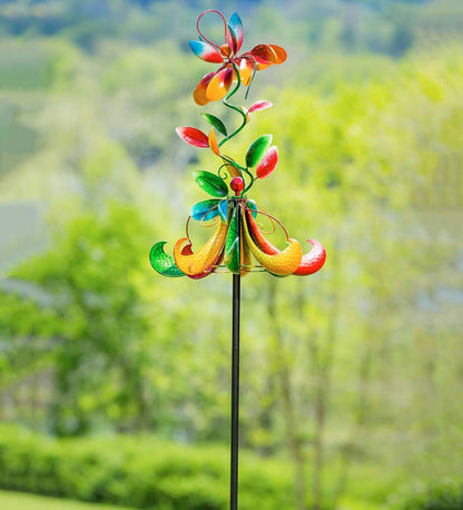 Plow & Hearth Decorative Garden Accents Yard & Garden Dancing Flowers Horizontal Metal Wind Spinner