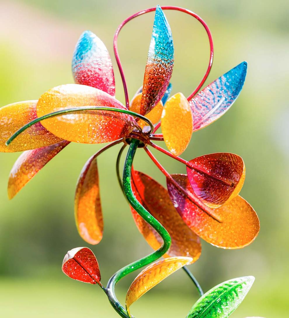 Plow & Hearth Decorative Garden Accents Yard & Garden Dancing Flowers Horizontal Metal Wind Spinner