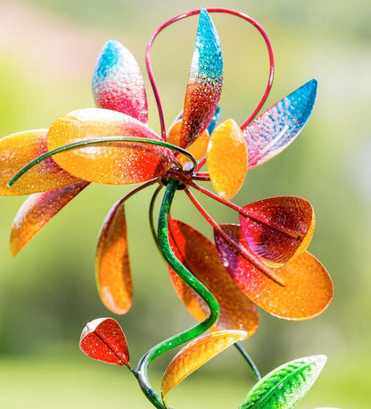 Plow & Hearth Decorative Garden Accents Yard & Garden Dancing Flowers Horizontal Metal Wind Spinner
