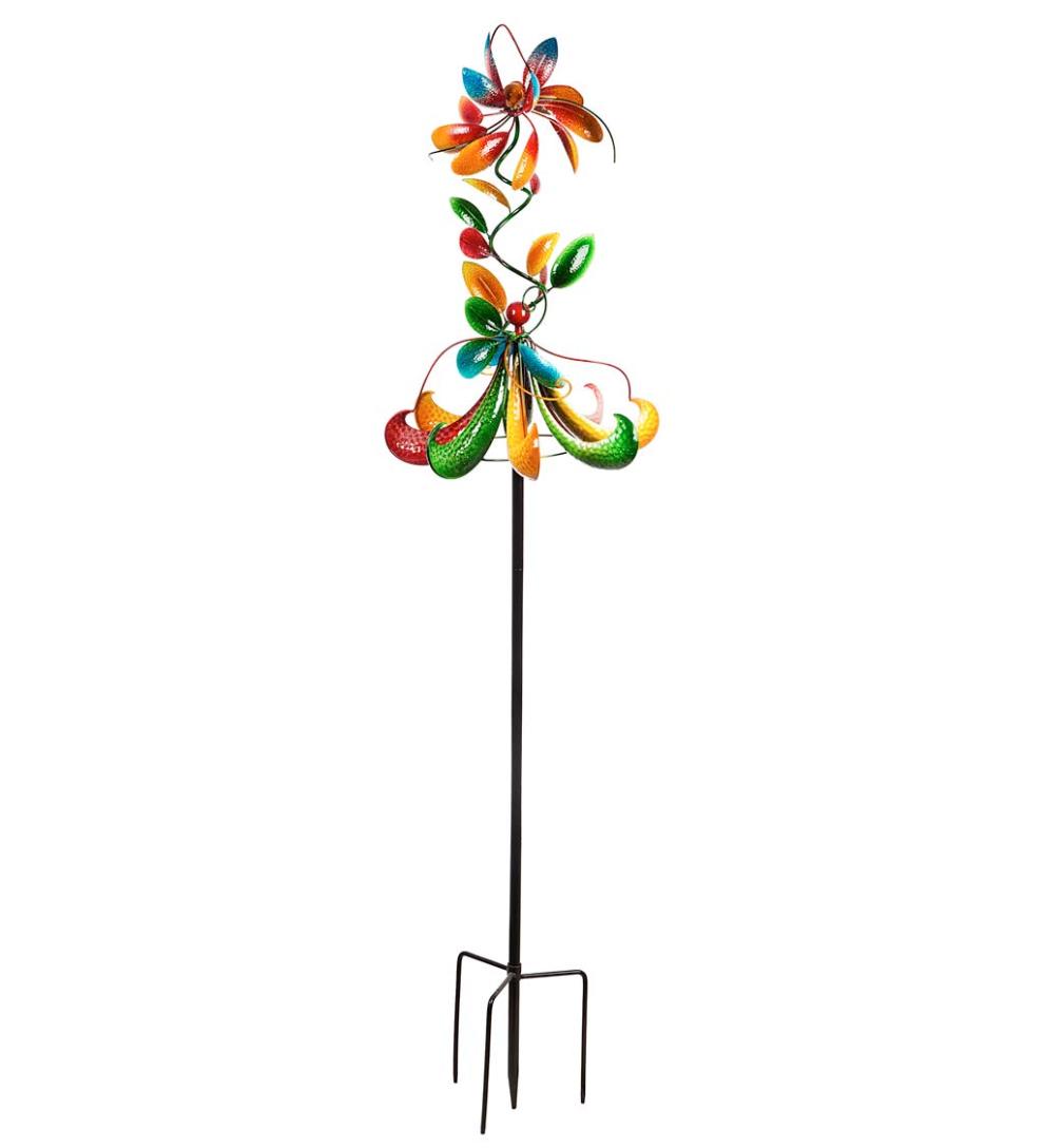 Plow & Hearth Decorative Garden Accents Yard & Garden Dancing Flowers Horizontal Metal Wind Spinner