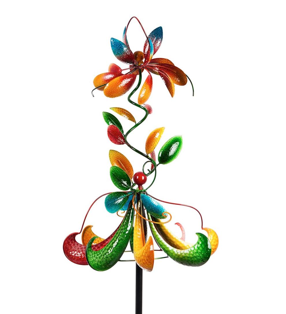 Plow & Hearth Decorative Garden Accents Yard & Garden Dancing Flowers Horizontal Metal Wind Spinner