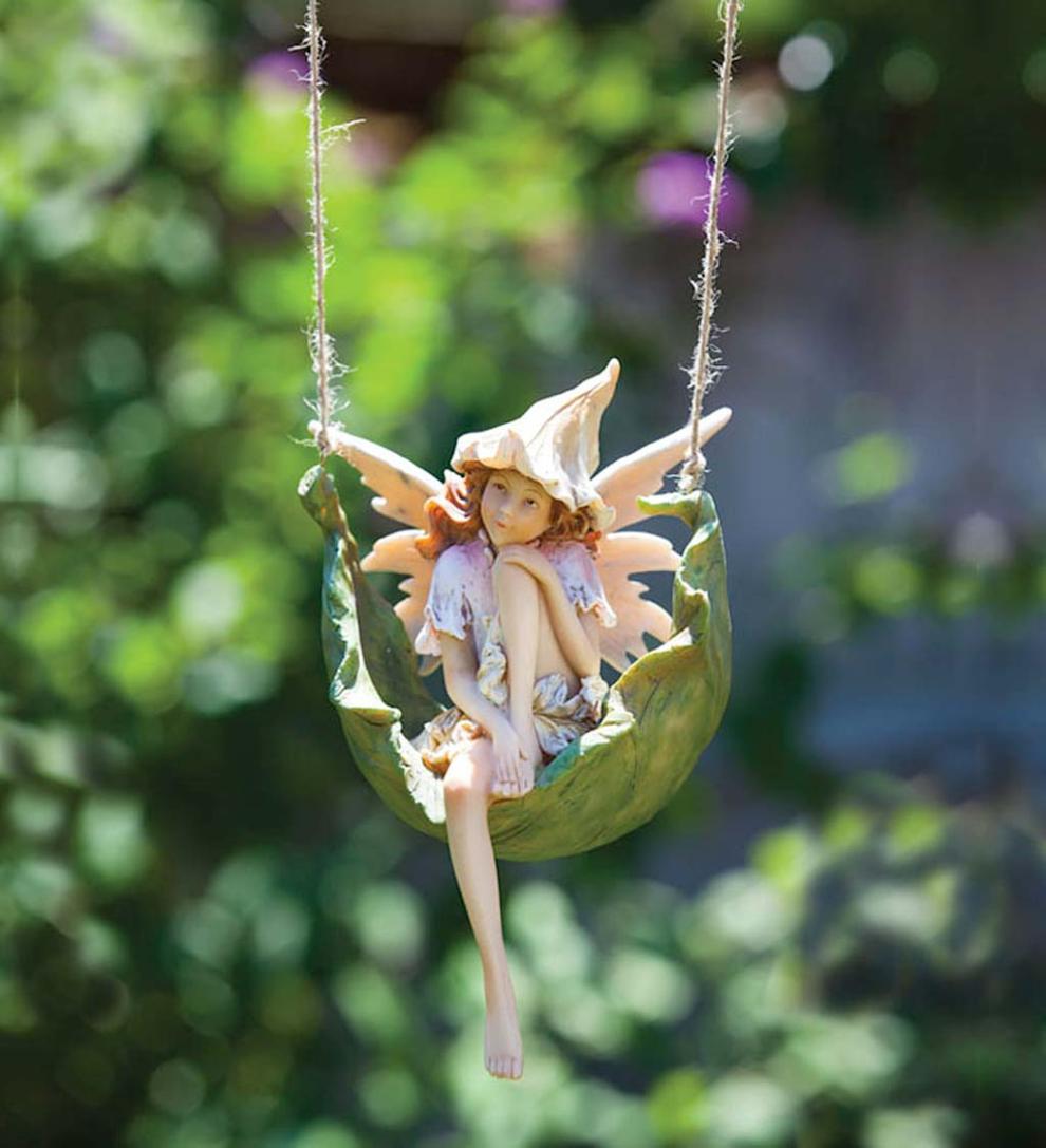 Plow & Hearth Decorative Garden Accents Yard & Garden Daydreaming Pixie Petal Fairy On A Swing