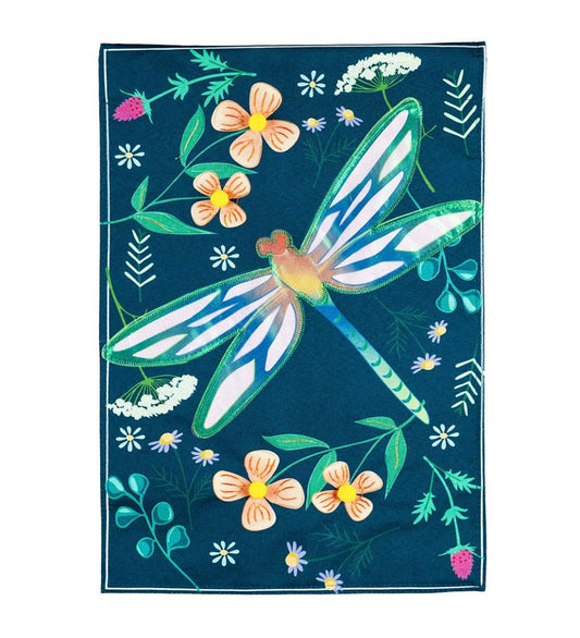 Plow & Hearth Decorative Garden Accents Yard & Garden Dragonfly And Flowers Linen House Flag