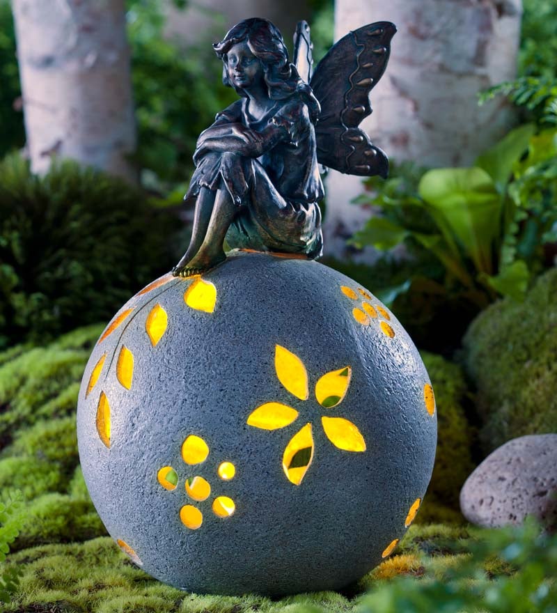 Plow & Hearth Decorative Garden Accents Yard & Garden Fairy Solar Globe Garden Light - Daydreaming