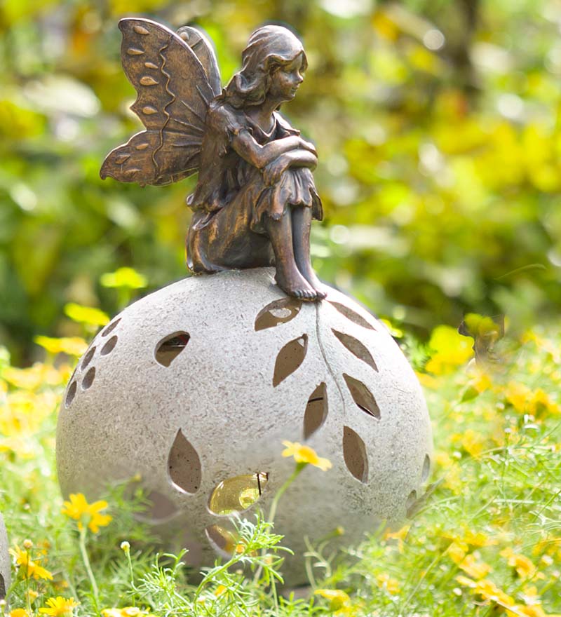 Plow & Hearth Decorative Garden Accents Yard & Garden Fairy Solar Globe Garden Light - Daydreaming