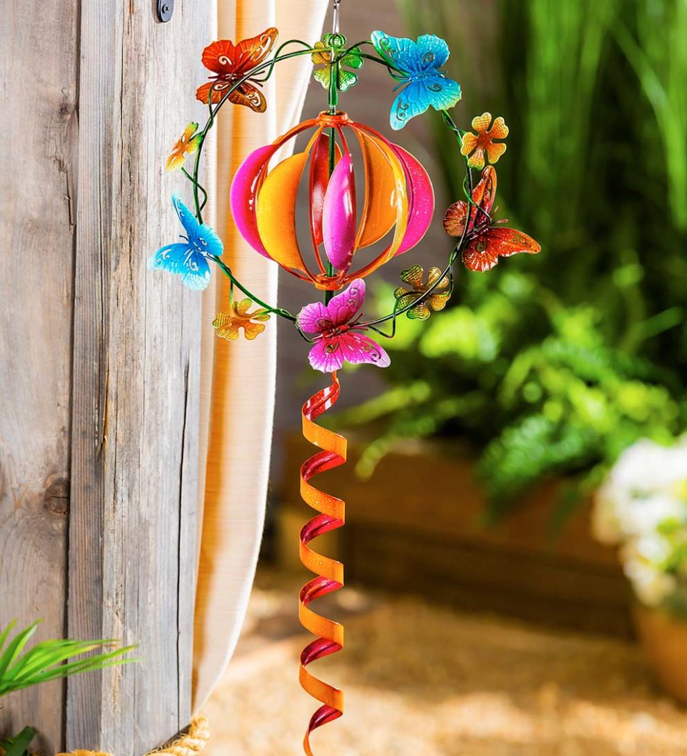 Plow & Hearth Decorative Garden Accents Yard & Garden Flowers And Butterflies Hanging Wind Twirler