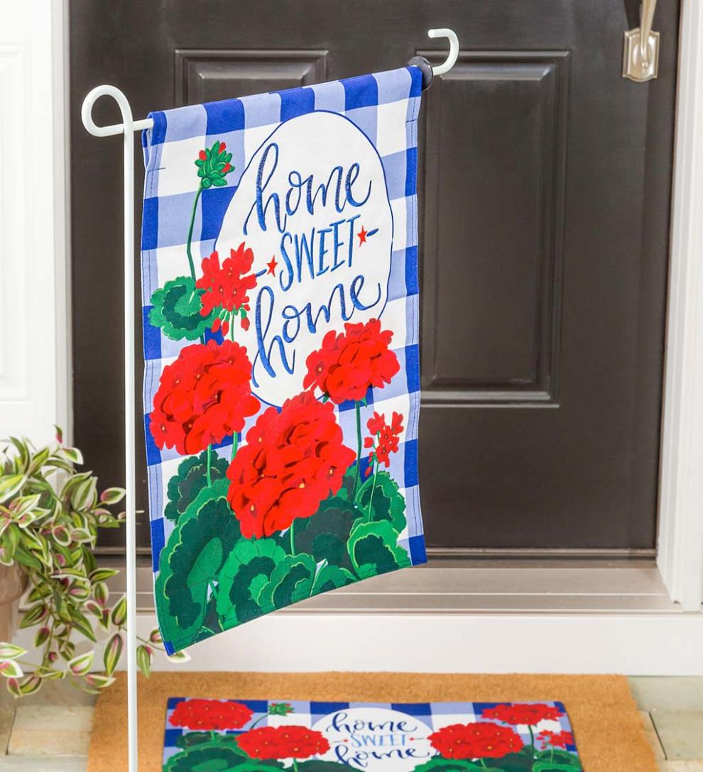 Plow & Hearth Decorative Garden Accents Yard & Garden Geraniums Home Sweet Home Linen Garden Flag
