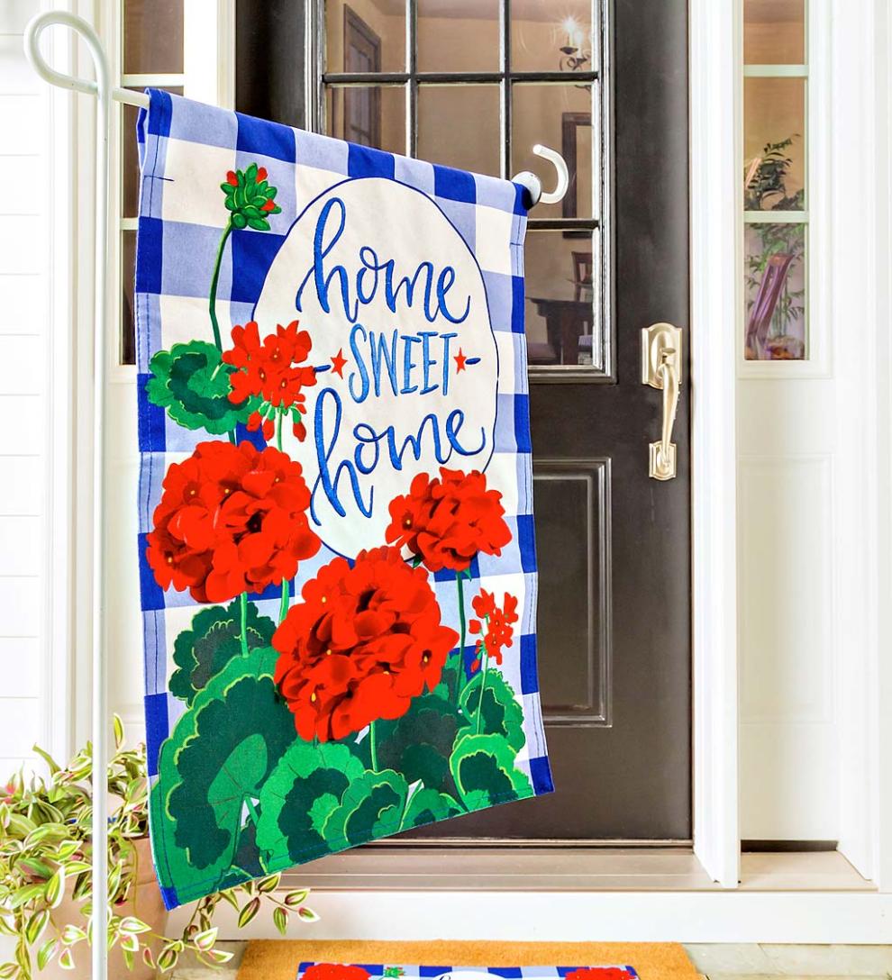 Plow & Hearth Decorative Garden Accents Yard & Garden Geraniums Home Sweet Home Linen Garden Flag