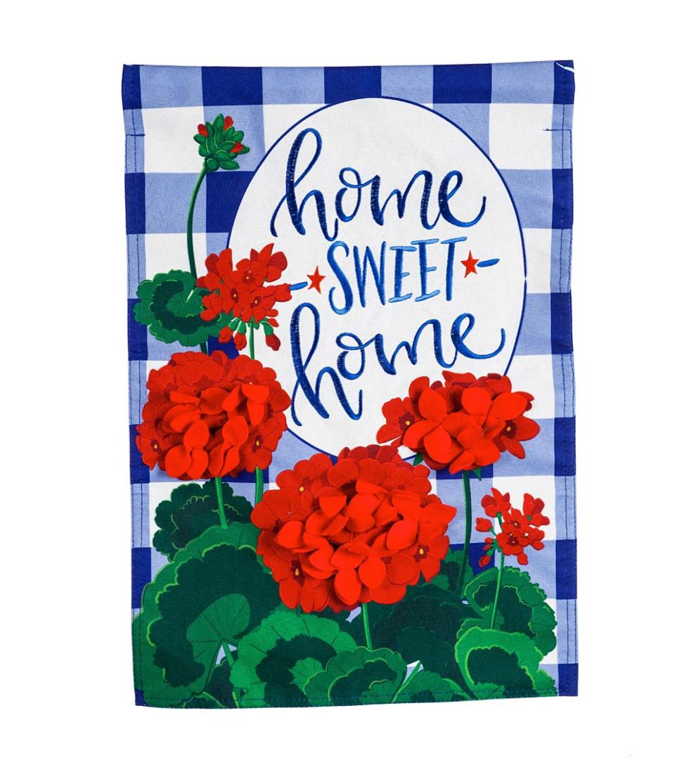 Plow & Hearth Decorative Garden Accents Yard & Garden Geraniums Home Sweet Home Linen House Flag