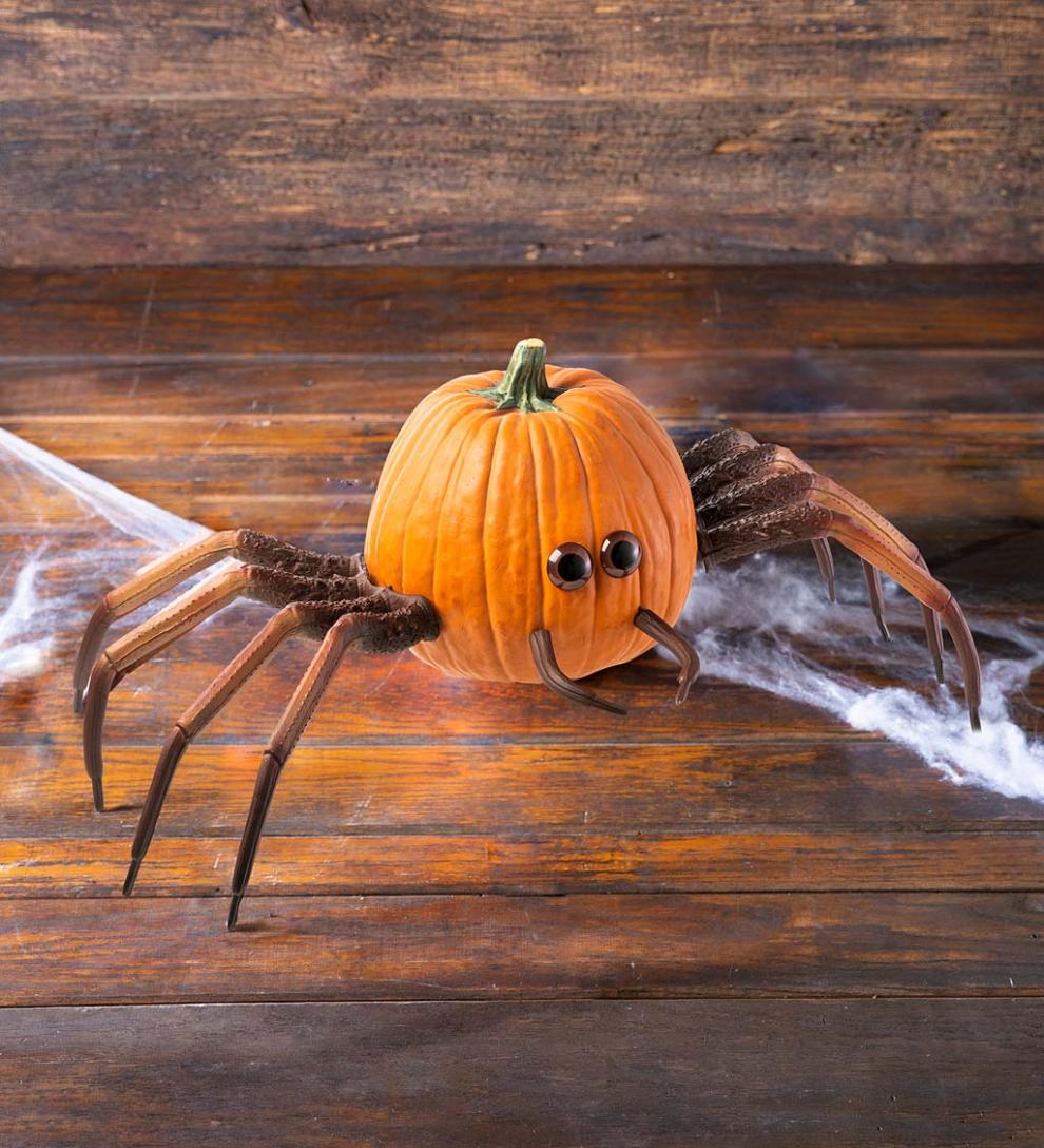 Plow & Hearth Decorative Garden Accents Yard & Garden Halloween Spider Pumpkin Appendages, 6-Piece Set