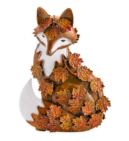 Plow & Hearth Decorative Garden Accents Yard & Garden Handmade Metal Fall Leaves Fox Garden Statue