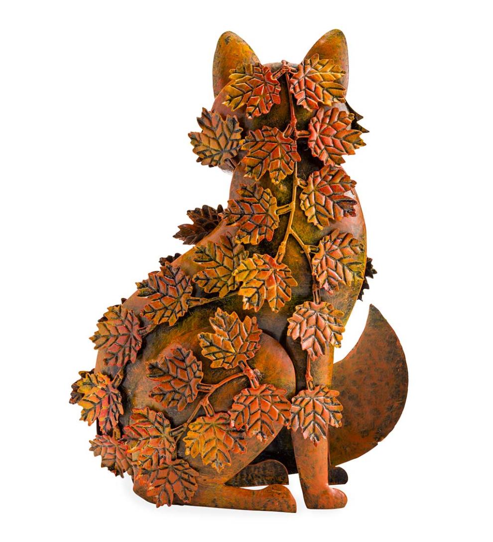 Plow & Hearth Decorative Garden Accents Yard & Garden Handmade Metal Fall Leaves Fox Garden Statue