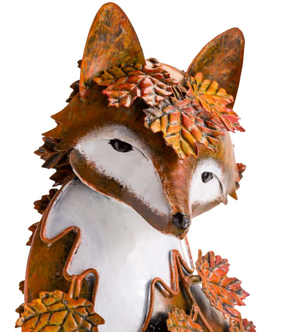 Plow & Hearth Decorative Garden Accents Yard & Garden Handmade Metal Fall Leaves Fox Garden Statue