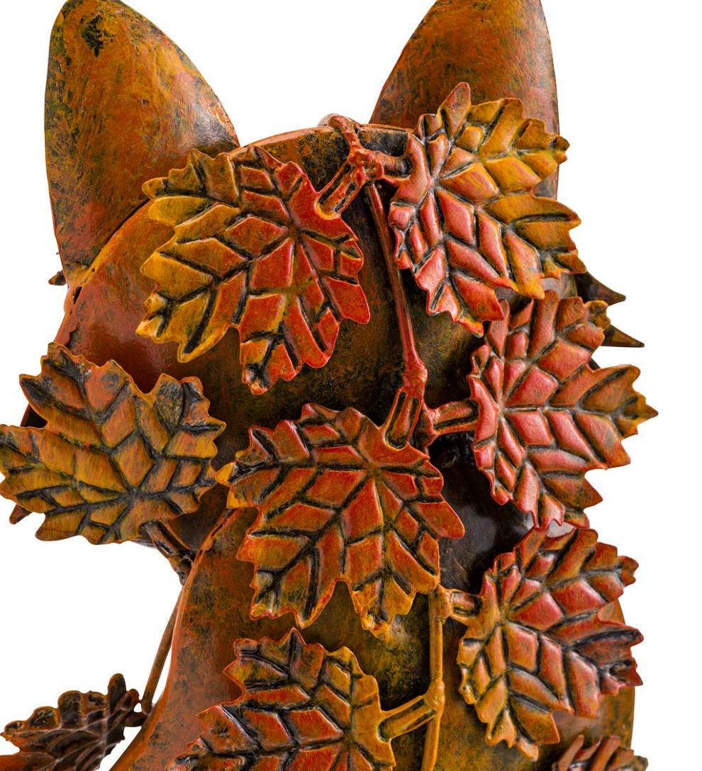 Plow & Hearth Decorative Garden Accents Yard & Garden Handmade Metal Fall Leaves Fox Garden Statue