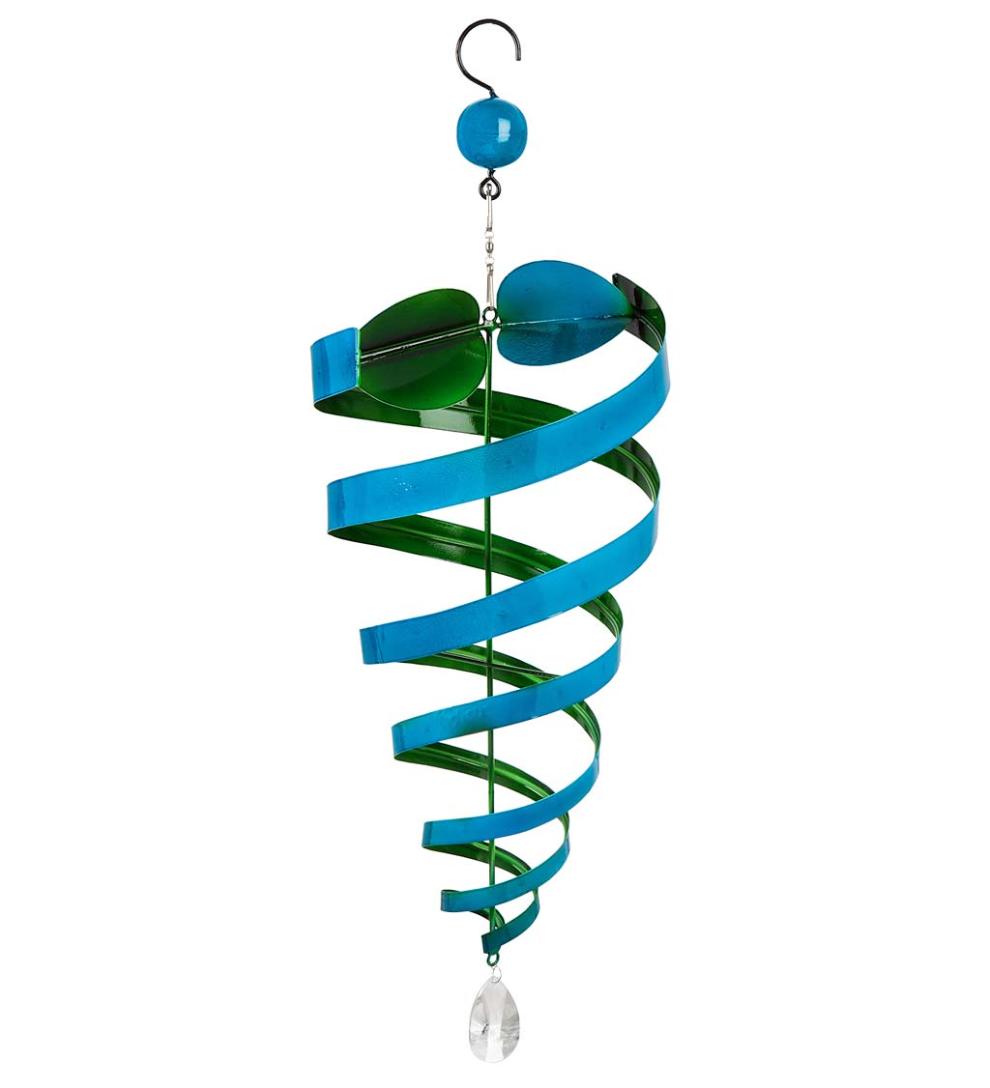 Plow & Hearth Decorative Garden Accents Yard & Garden Hanging Blue And Green Conical Metal Wind Twirler With Crystal
