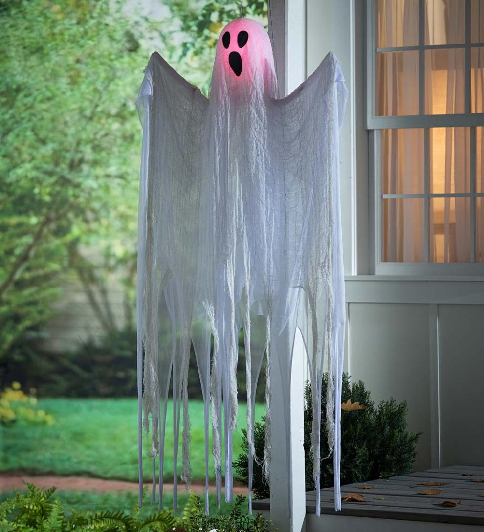 Plow & Hearth Decorative Garden Accents Yard & Garden Hanging Ghost With Color-Changing Lights