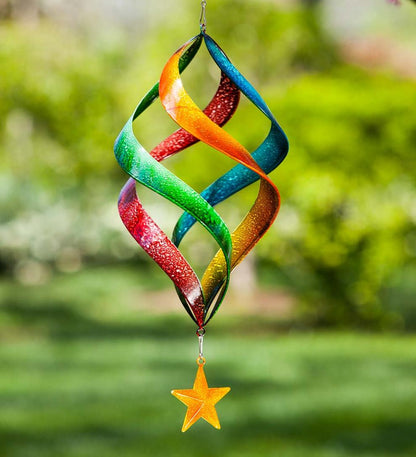 Plow & Hearth Decorative Garden Accents Yard & Garden Hanging Rainbow Metal Swirl Spinner
