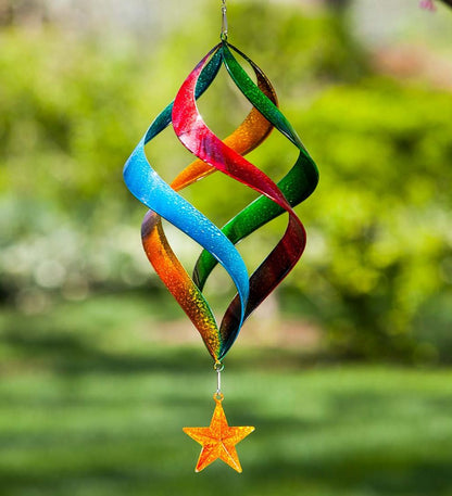 Plow & Hearth Decorative Garden Accents Yard & Garden Hanging Rainbow Metal Swirl Spinner