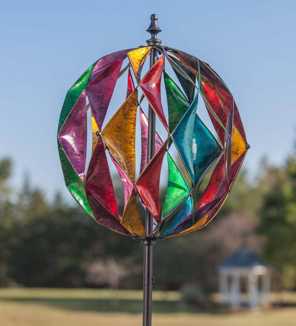 Plow & Hearth Decorative Garden Accents Yard & Garden Harlequin Ball Wind Spinner - Antique Multi