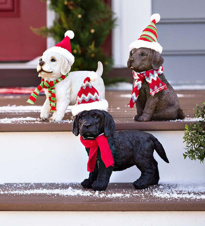 Plow & Hearth Decorative Garden Accents Yard & Garden Holiday Labrador Puppy Statue With Hat And Scarf