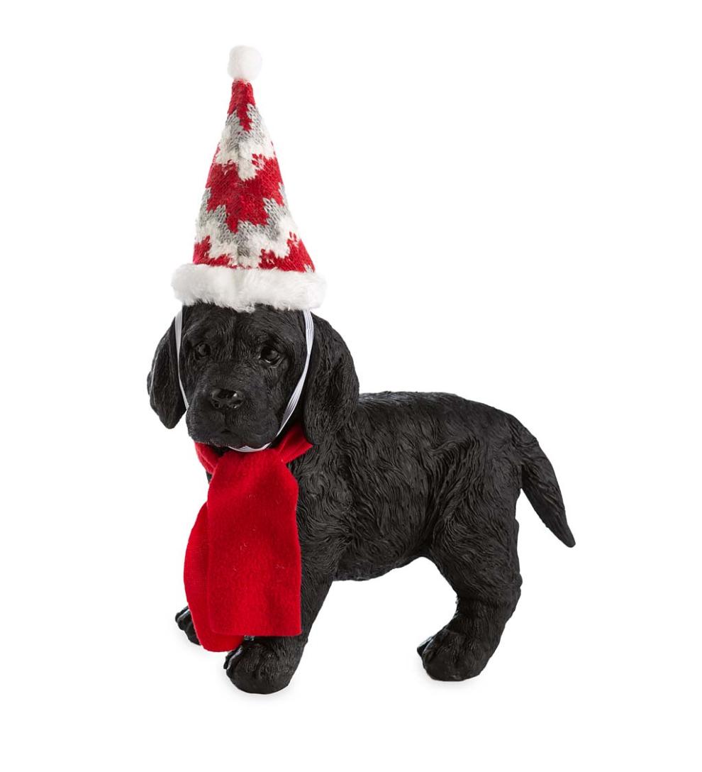 Plow & Hearth Decorative Garden Accents Yard & Garden Holiday Labrador Puppy Statue With Hat And Scarf