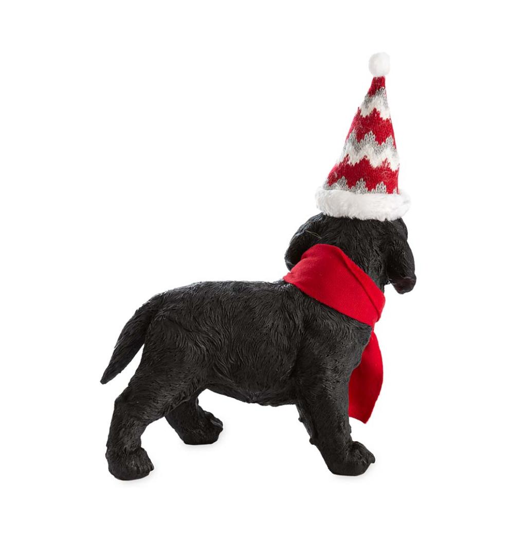 Plow & Hearth Decorative Garden Accents Yard & Garden Holiday Labrador Puppy Statue With Hat And Scarf