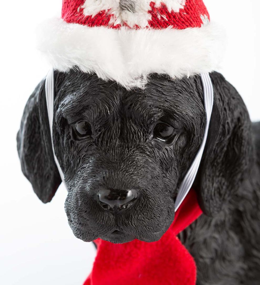 Plow & Hearth Decorative Garden Accents Yard & Garden Holiday Labrador Puppy Statue With Hat And Scarf