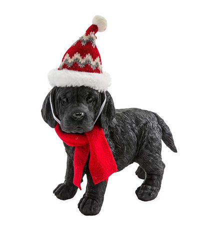 Plow & Hearth Decorative Garden Accents Yard & Garden Holiday Labrador Puppy Statue With Hat And Scarf