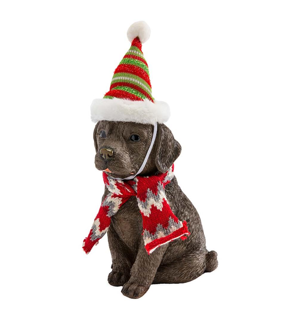 Plow & Hearth Decorative Garden Accents Yard & Garden Holiday Labrador Puppy Statue With Hat And Scarf