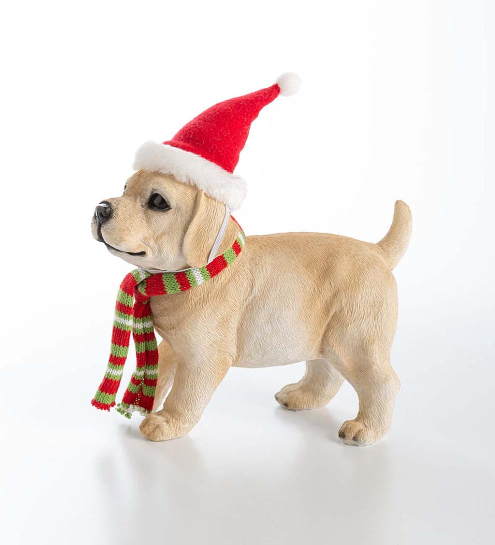 Plow & Hearth Decorative Garden Accents Yard & Garden Holiday Labrador Puppy Statue With Hat And Scarf