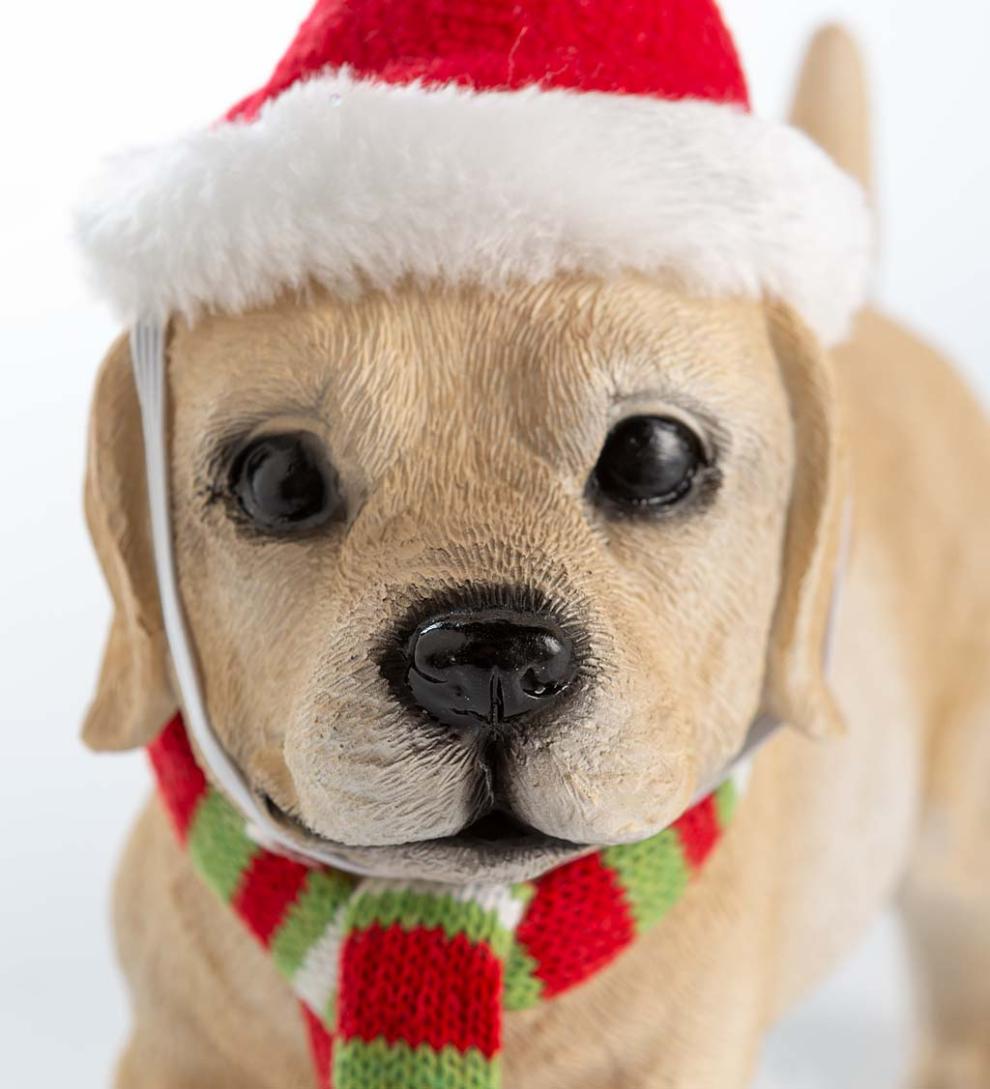 Plow & Hearth Decorative Garden Accents Yard & Garden Holiday Labrador Puppy Statue With Hat And Scarf