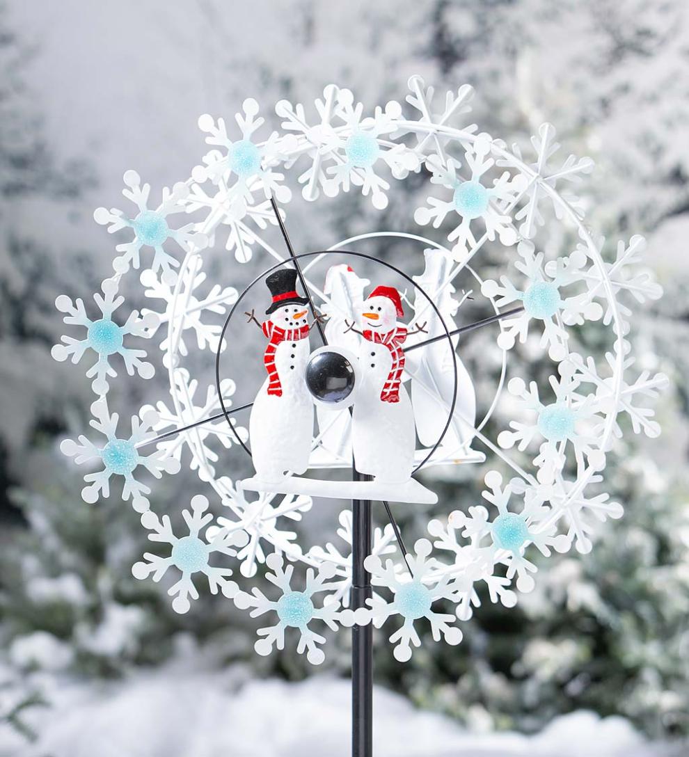 Plow & Hearth Decorative Garden Accents Yard & Garden Holiday Snowman Metal Wind Spinner With Snowflakes