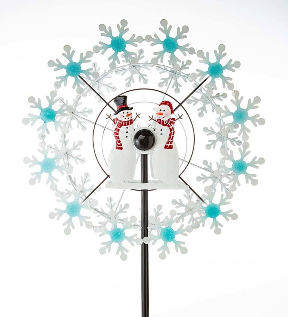 Plow & Hearth Decorative Garden Accents Yard & Garden Holiday Snowman Metal Wind Spinner With Snowflakes