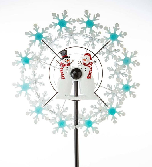 Plow & Hearth Decorative Garden Accents Yard & Garden Holiday Snowman Metal Wind Spinner With Snowflakes