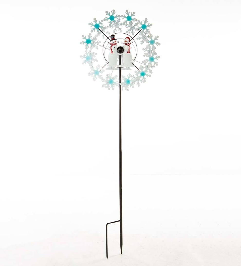 Plow & Hearth Decorative Garden Accents Yard & Garden Holiday Snowman Metal Wind Spinner With Snowflakes